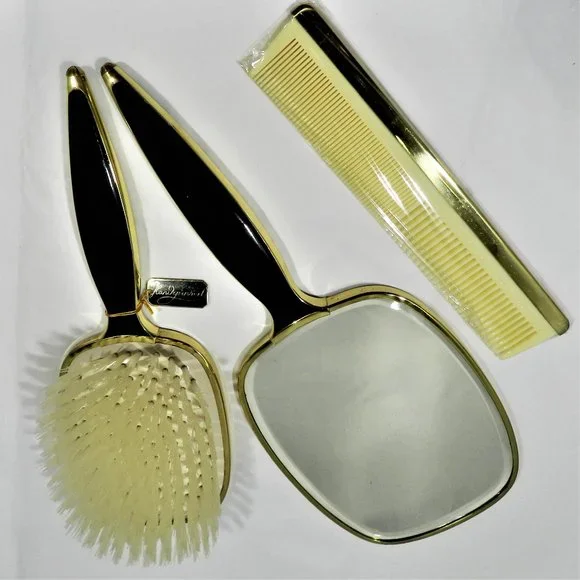 Vintage 1960"s Vanity Set, Mirror Brush Comb Hand Carved Design